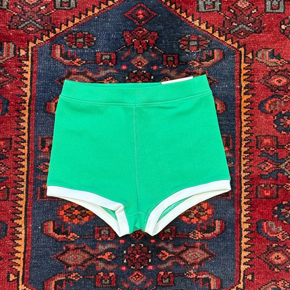 Aerie Green High-Waisted Athletic Shorts with Classic Trim